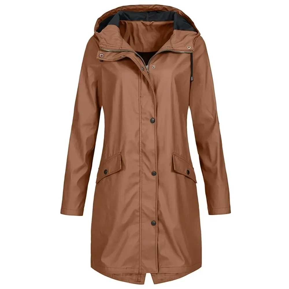 

Ladies Waterproof Zipper Jacket Solid Color Raincoat Outdoor Hiking Windbreaker