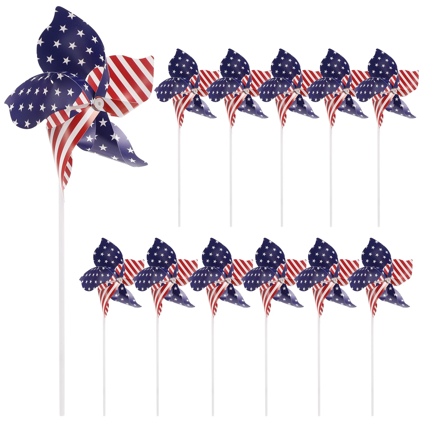 

12 Pcs Patriotic Pinwheel Star Stripe Windmill Yard Garden Decor 18cm PP Material Lightweight Spinner Outdoor Toys Gifts
