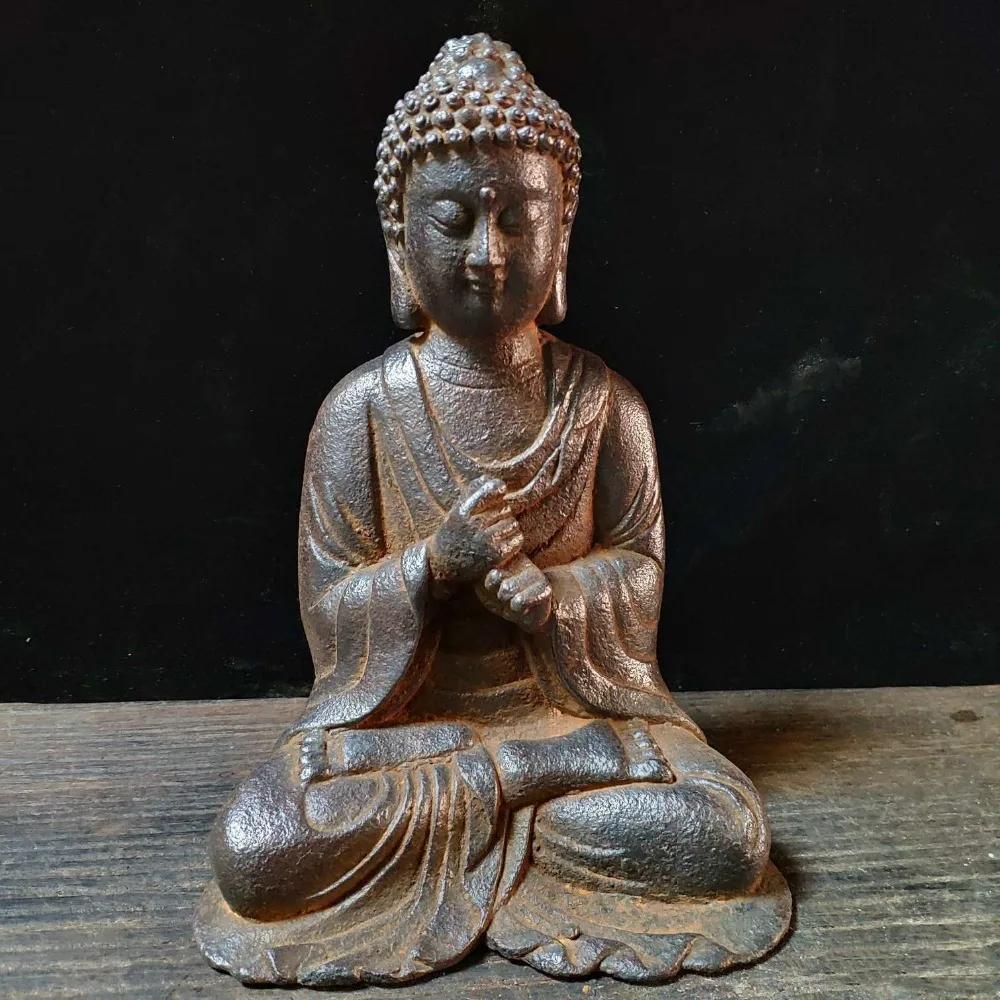 

20CM TALL # TOP Buddha statue- Southeast Asia Bless HOME family safety Good luck talisman Retro Sitting metal statue