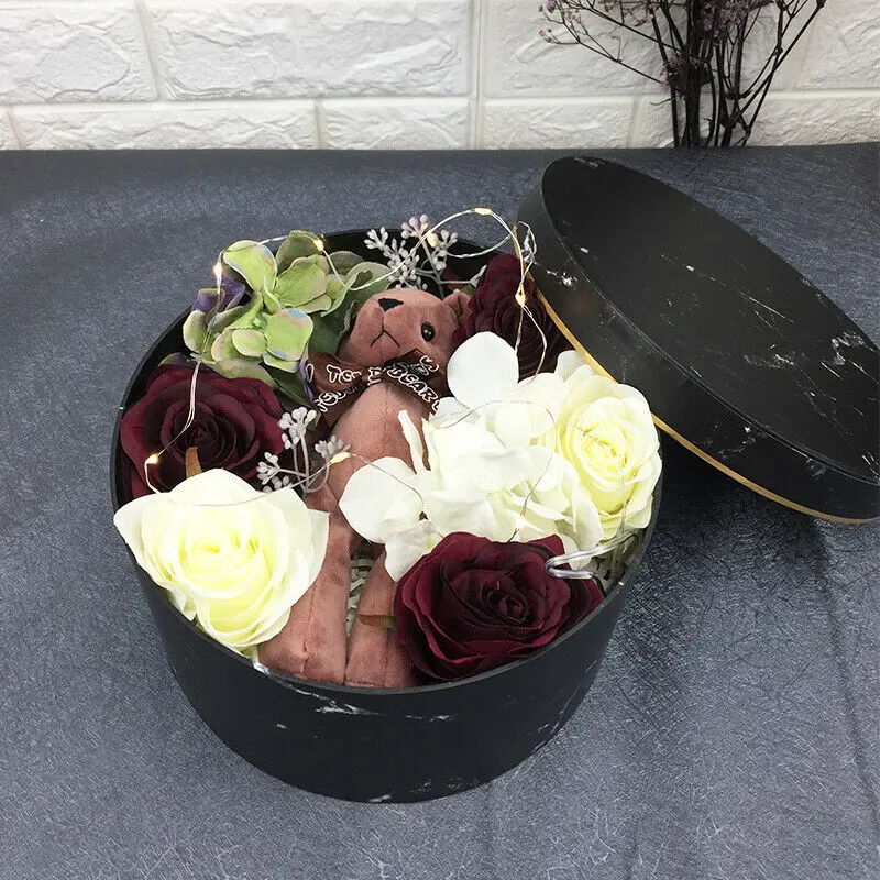 3Pcs Flowers Box Bucket Rose Florist Gift Wedding Party Gift Packing Cardboard Packaging Box Bag For Candy Cake Birthday