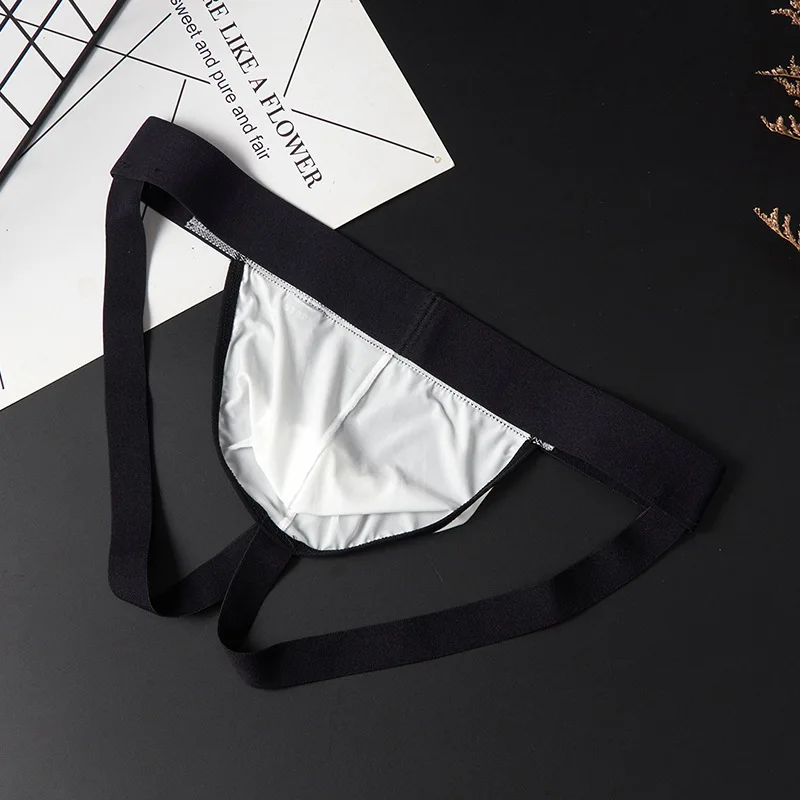 Sexy Man Underwear G-String Ice Silk Gay Men\'s Underpants Jockstrap Bikini Slip Mens Tanga String Thong Back Open T-Back Panties