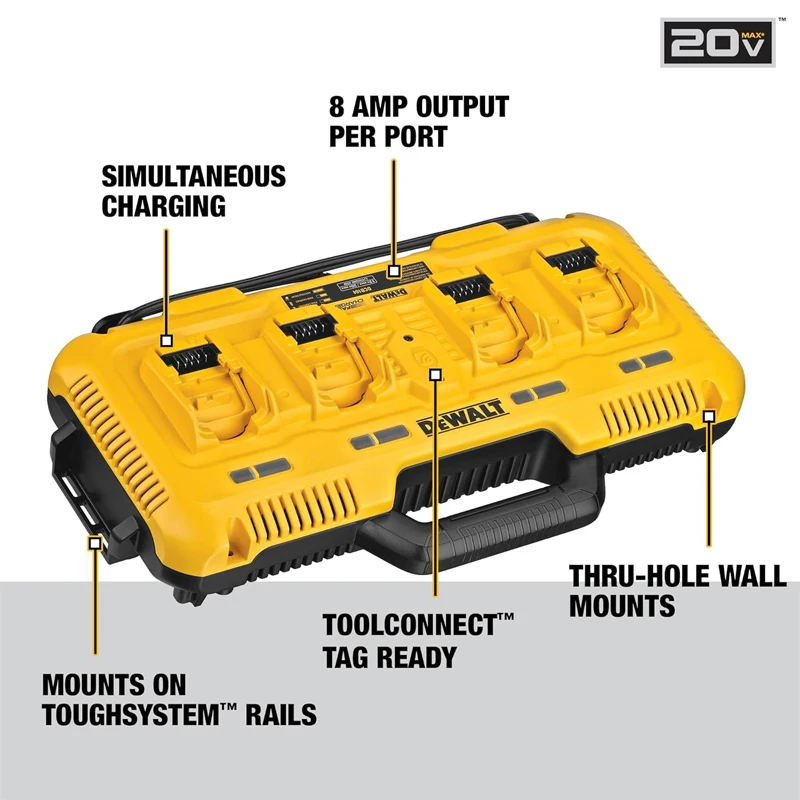 DEWALT DCB104 20V MAX Charger 4-Port Fast Charger 10.8V 12V 18V 20V 54V 60V Lithium-ion Battery Charger