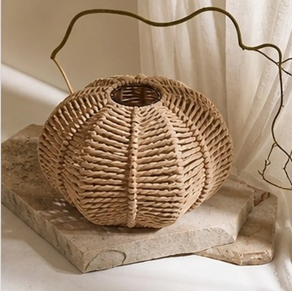 Handwoven Retro Pumpkin Lampshade Woven Paper Rope Shade Compatible with E27 Bulb Holder for Ceiling Pendant Floor Lamp Lighting