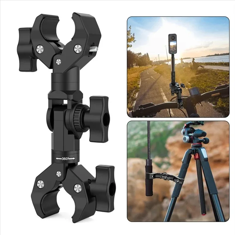 مزدوج المشبك جبل قوس ماجيك الذراع المشبك ل Gopro Insta 360 كاميرا مصباح ليد Selfie عصا دراجة نارية قوس #3