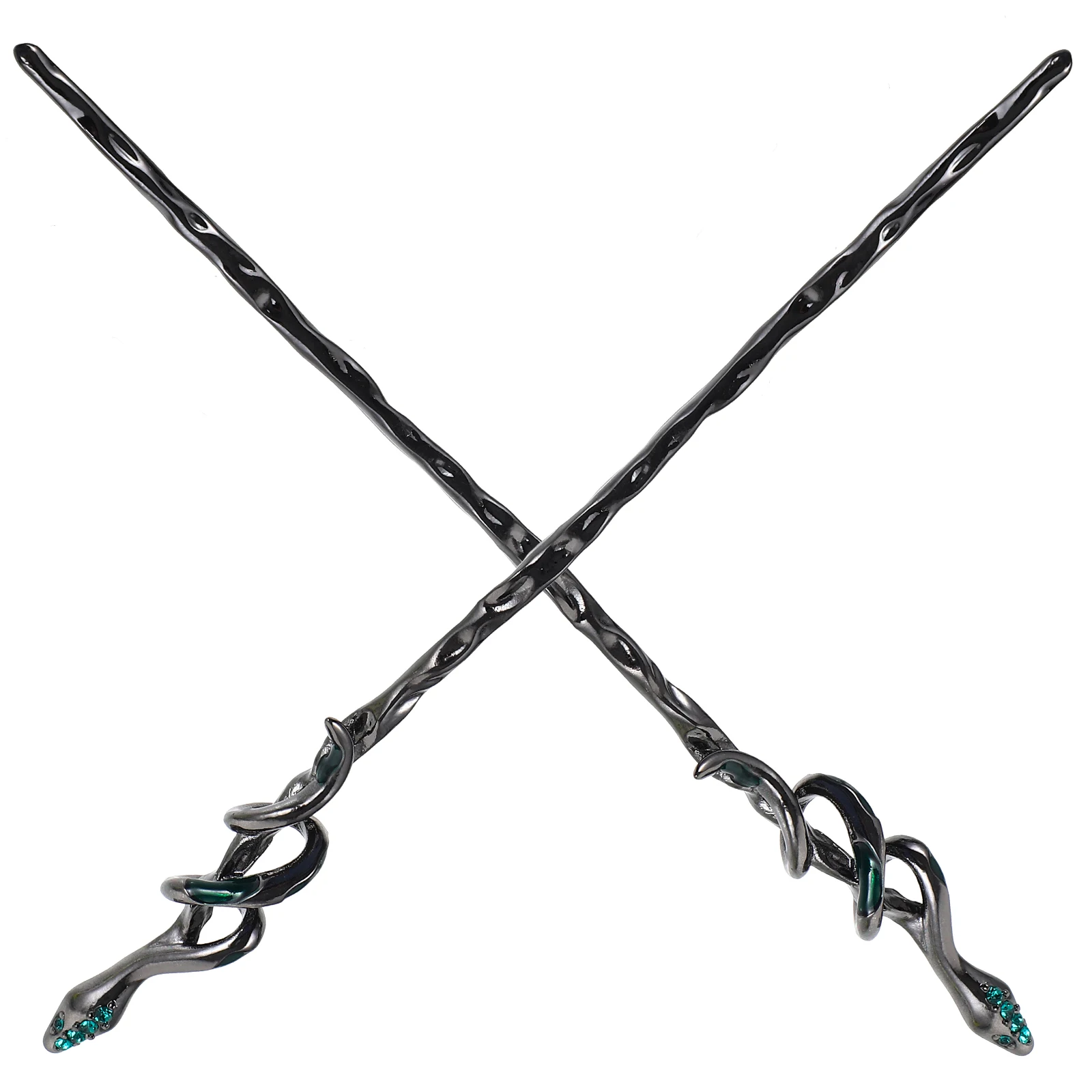 

2Pcs Black Snake Hair Chopsticks Vintage Hairpin Sticks for Buns Girls Accessories Styling Rhinestone Decorated Women Hair Fork
