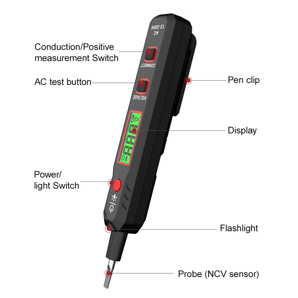 

HT89 Voltage Detector Pen Contact Test Pen High Sensitivity Induction AC Voltage Tester With Backlight LCD Sound Light Alarm