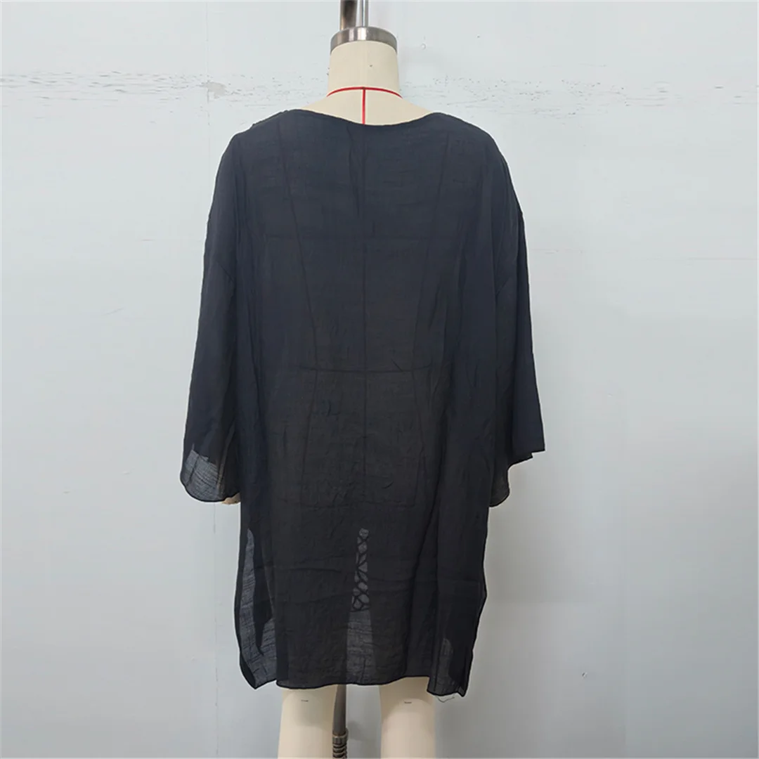 V-Ausschnitt, lange Ärmel, mit Ausschnitten versehen, gehäkelt, gestricktes Tunika-Oberteil, Strandkleid, Strandbekleidung, Damen-Strandkleid, Strandüberwurf, Damen V7580 – Detail 22