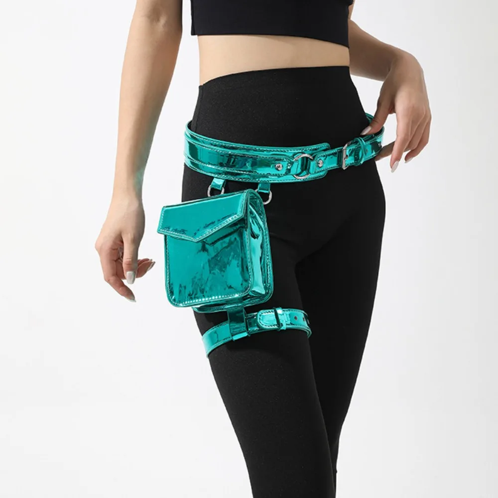 クリエイティブパンクメタリックウエストベルトポーチゴスPUレザー太ももハーネスレッグバッグレッグリングコインパースバイクウエストパックアウトドア