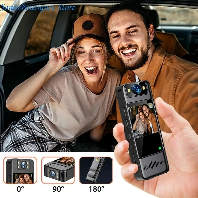 180°Rotating Lens Body Camera 120°Wide 2K Resolution Builts In Display Screen For Evidence Collection Recording W8KE