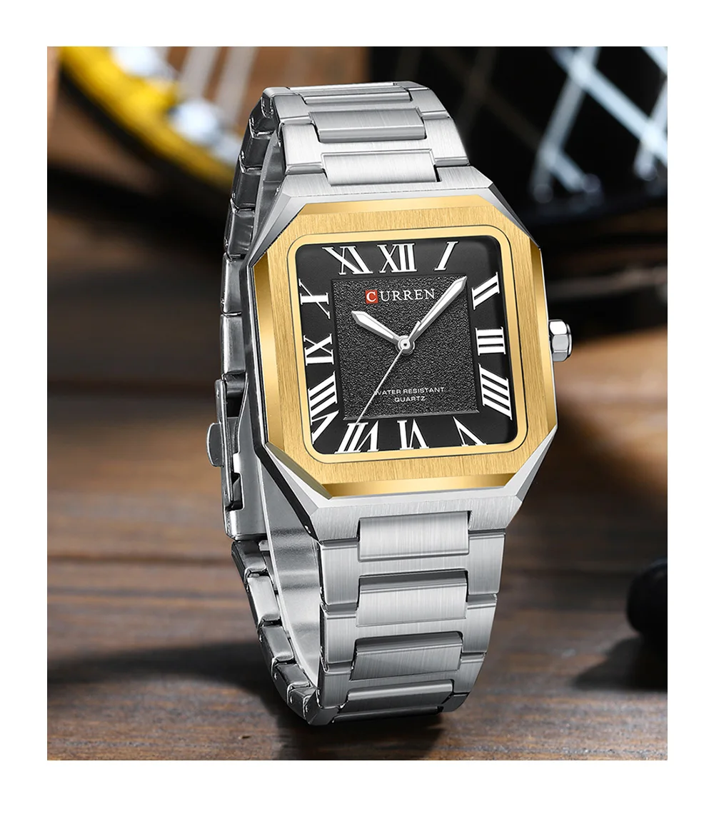 CURREN Minimalistische Eleganz Herren-Quarzuhr Quadratisches Zifferblatt mit Leuchtzeigern Edelstahlarmband Moderne Klassische Armbanduhr – Detail 17