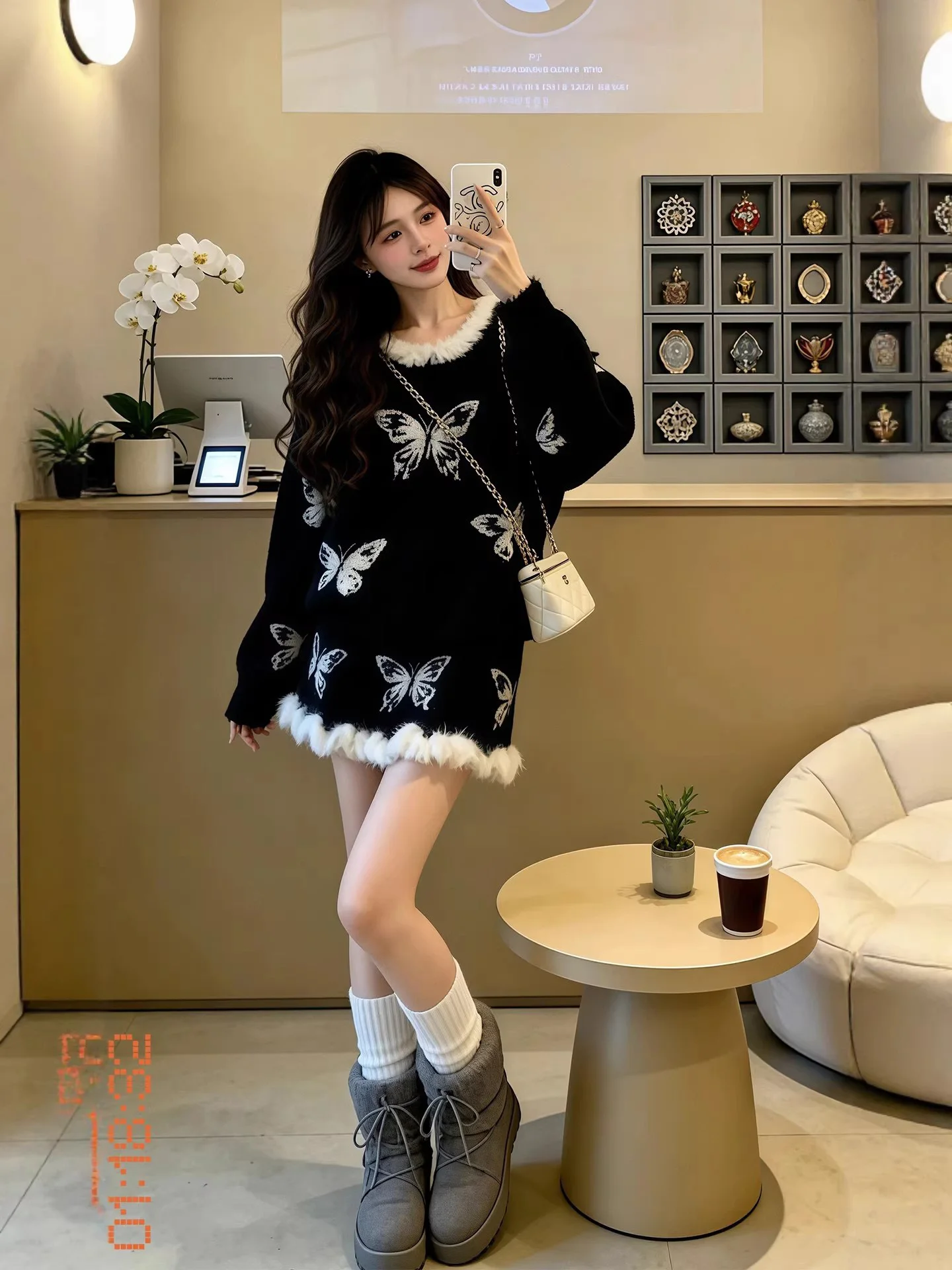 Weiches SLE-Strick-Zweiteiler-Set für Damen mit Schleifen-Design, warm und schlankmachend, Herbst-Winter-Faion-Freizeitkleidung, Rock mit hoher Taille