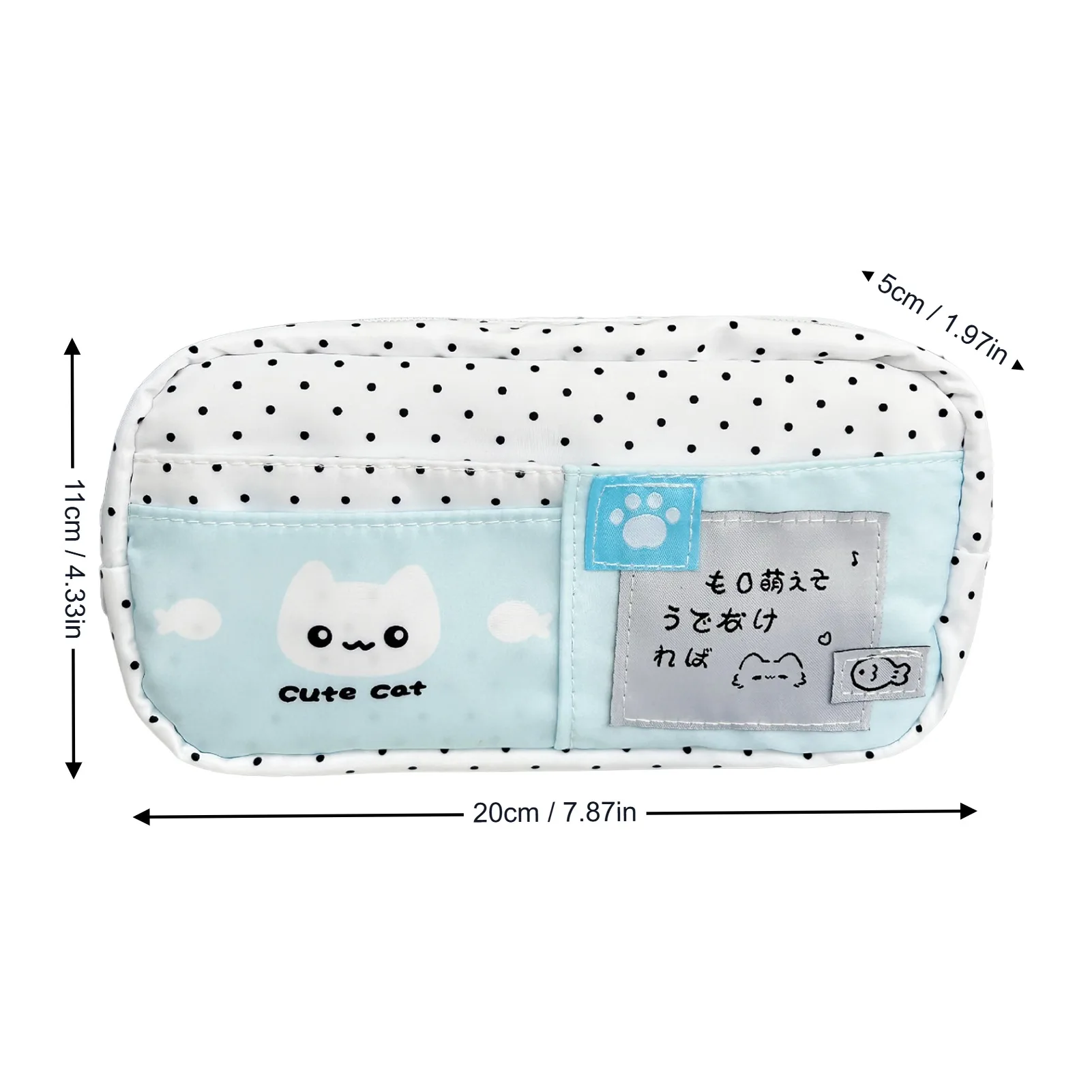 Federmäppchen mit Katzenmuster und blauem Polka-Dot-Design, Federtasche für Schüler, Schulbedarf, mehrschichtige Stifttasche mit großem Fassungsvermögen – Detail 10