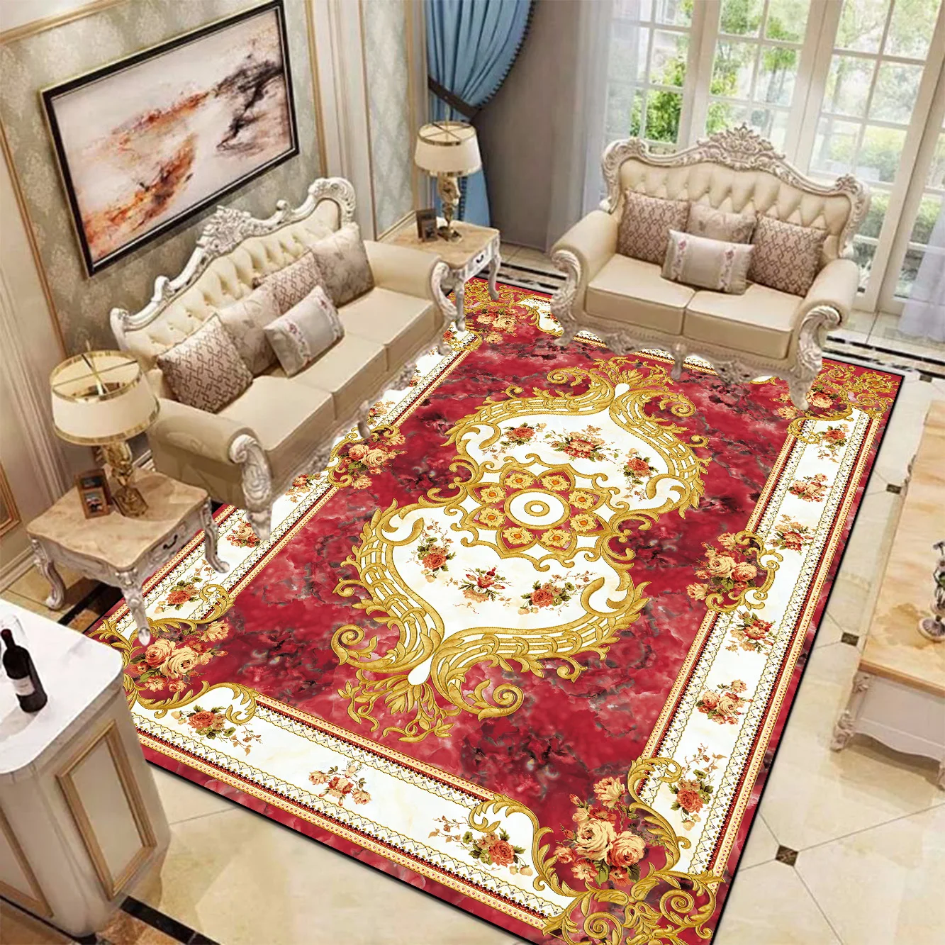 Luxury European Style Flower Carpets Living Room Home Soft Floor Mat Hall Sofa Chair Area Rugs Room Decor Large Carpet Washable