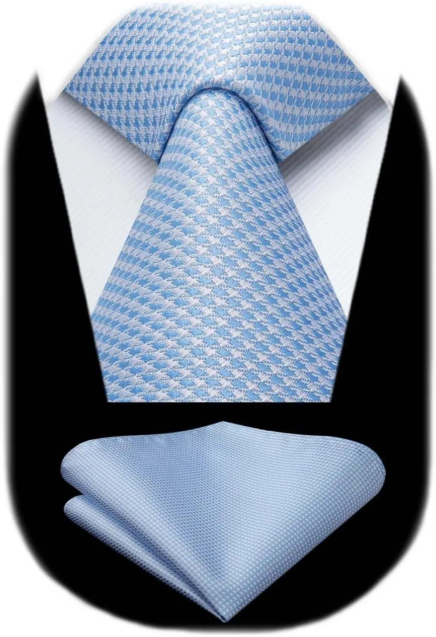 

Solid Houndstooth Necktie & Pocket Square Set for Men, Formal Business Wedding Party