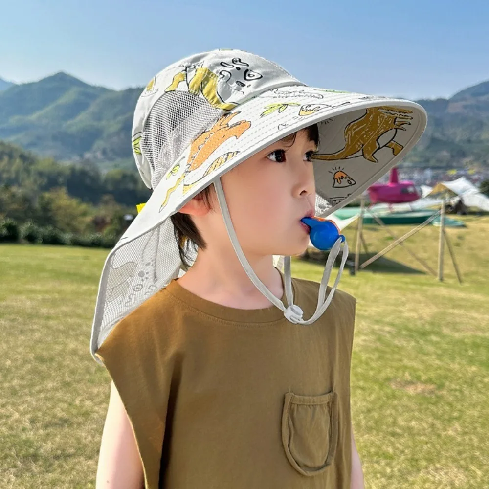 

New Cartoon Printed Fisherman Hat Anti-UV Mesh Beach Hat Breathable Wide Brim Bucket Hat Boys Girls