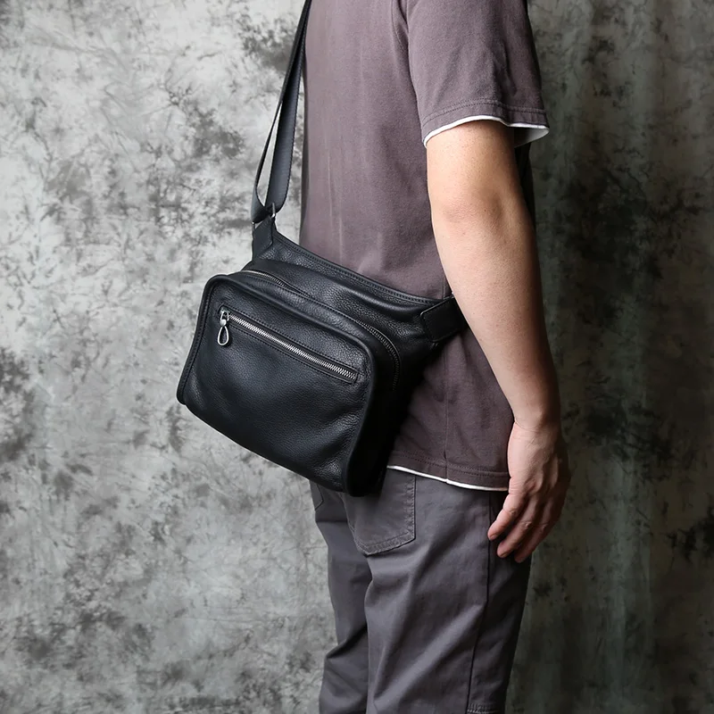 NZPJ Leder herren Schulter Tasche Casual Umhängetasche Top Schicht Rindsleder Horizontale Abschnitt Einfarbig Trend Tablet Computer Tasche – Detail 3