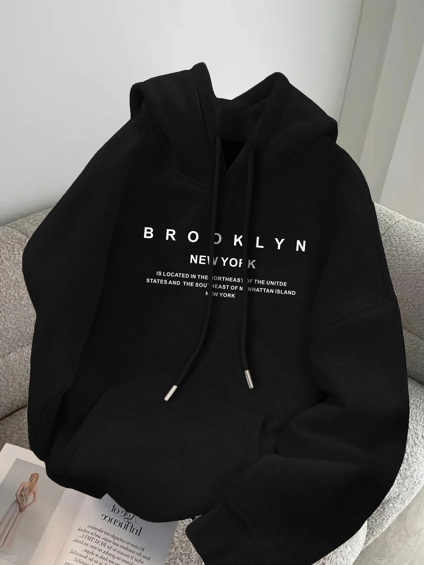 Men's Autumn/Winter Hoodie Basic Simple Letter Print Casual Sports Sweatshirt Loose Fleece Lined Long Sleeve Hoodie