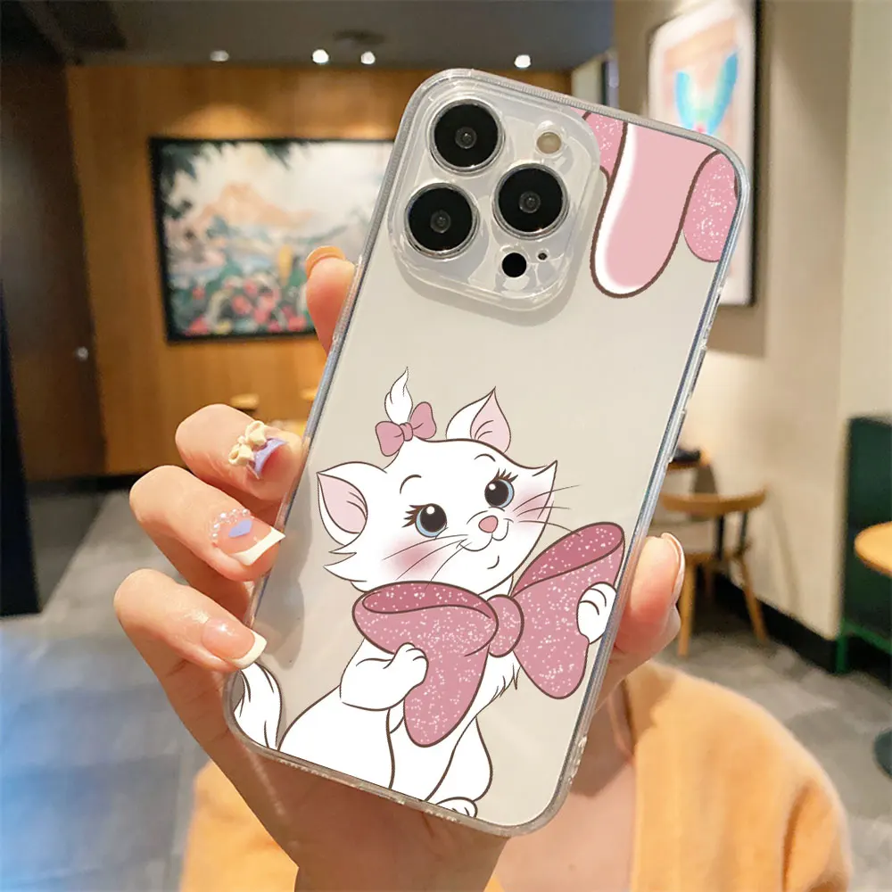 Disney Cute Marie Cat Clear For iPhone 15 Pro Max Case For iPhone 11 12 13 14 Pro Mini XS Max XR X SE 8 7 6 Plus Cover Funda