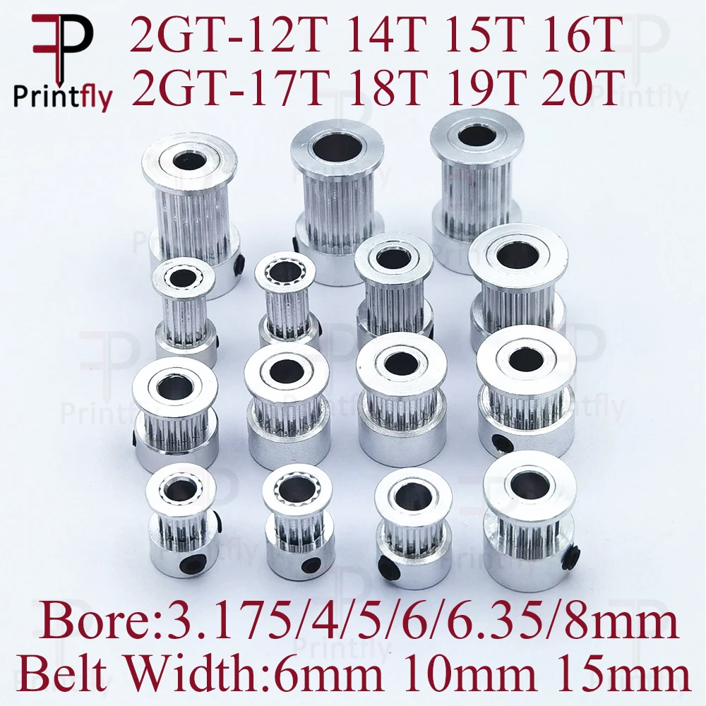 Printfly 2GT 12 14 15 16 17 18 19 20 zębów GT2 koło rozrządu otwór 3.175 4 5 6.35 8mm części dla szerokości 6 10 15mm pasek rozrządu 1 sztuk