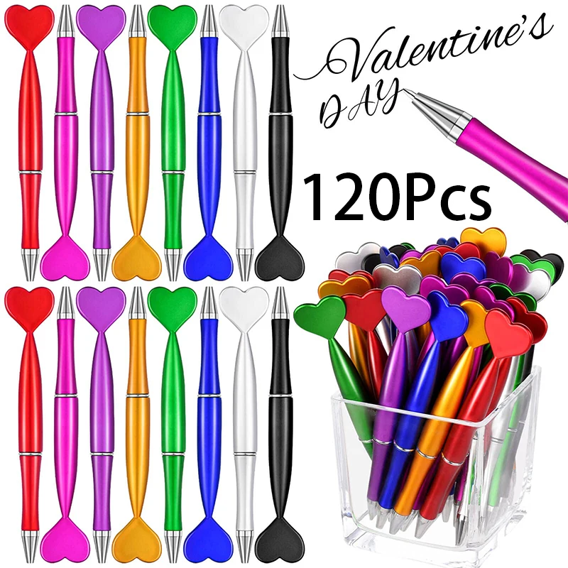 120Pcs Valentine's Day Pens Heart Shaped Ballpoint Kids Pens Black Gel Ink Rollerball Pens for Office School Supply 8Colors