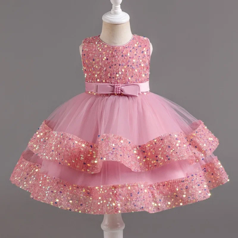 

Baby Girls Sequins Sleeveless Party Dress Birthday Baptism Toddler Dress Wedding Princess Dresses for Kids Girls Luxury Cown