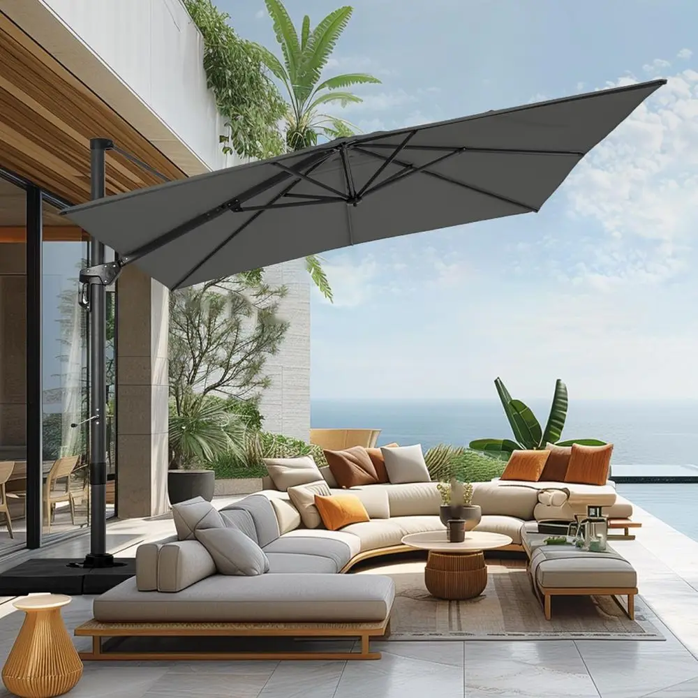 Sombrilla Cuadrada Grande de 3 Metros, con Manivela, 7 Niveles de Inclinación y Rotación de 360 Grados ° Resistente a la Rotación, al Viento y a los Impactos, Ideal para Patio, Piscina