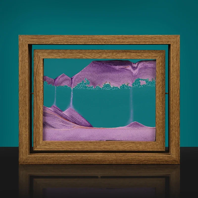 Moving Sand Art 3D Sandscape Quicksand Painting Liquid Hourglass Rotatable Wooden Frame Flowing Sand Home Decor Birthday Gift