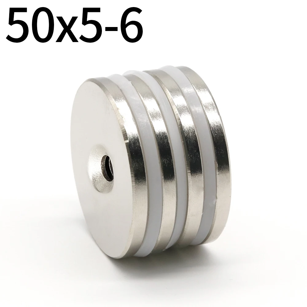 

1/2/5 Pcs 50x5-6 Round Neodymium Magnet 50mm x 5mm Hole 6mm N35 NdFeB Super Powerful Strong Permanent Magnetic imanes 50*5-6