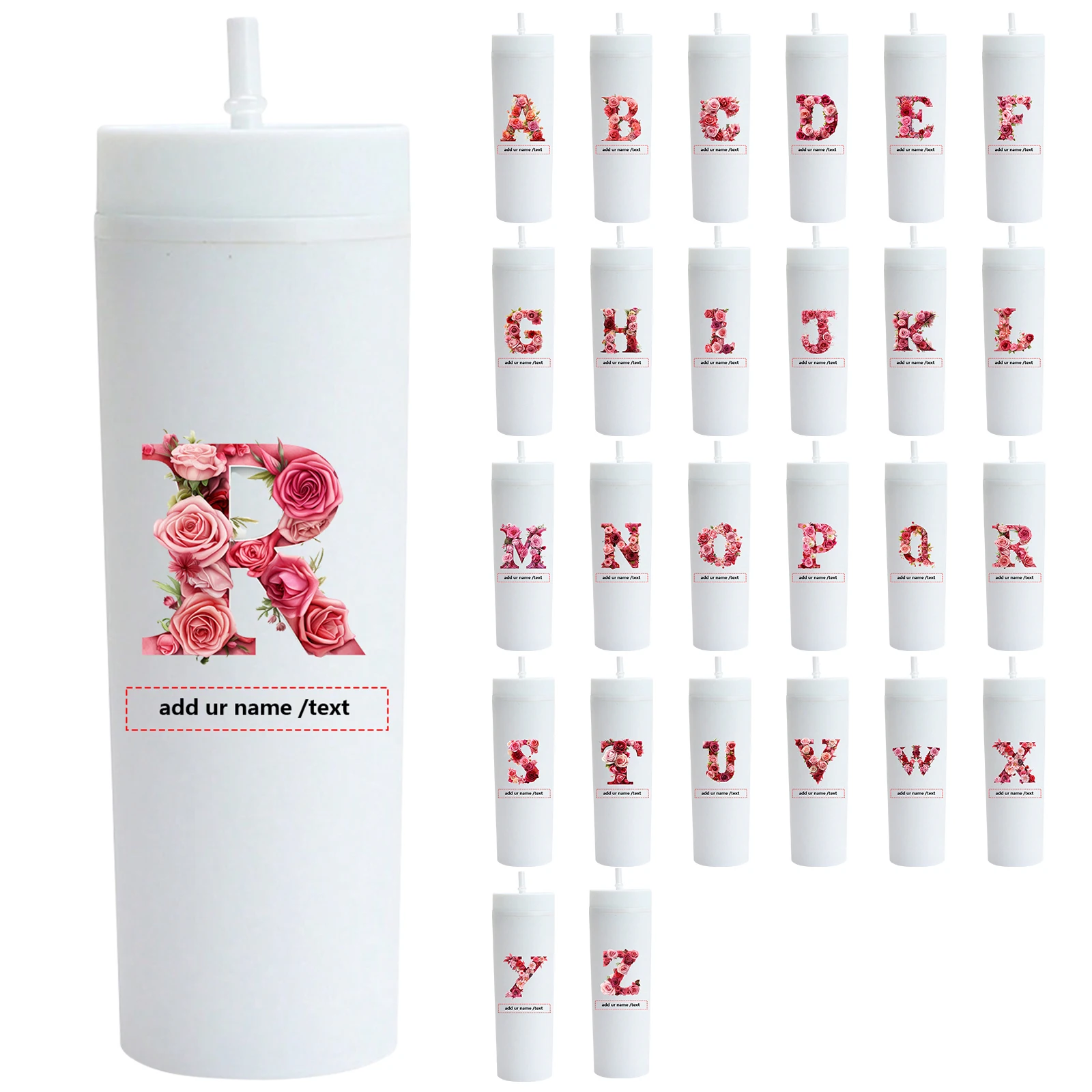 

1 шт., однотонная бутылка для воды из нержавеющей стали, 20 унций, соломенная крышка, персонализированное имя и цветы, буквы, праздничные вечерние кофейные чашки