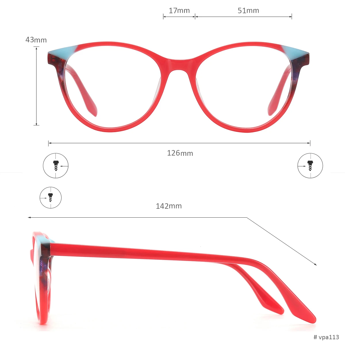 Colorful Men And Women Round Acetate Full Rim Optical Glasses Frame With Spring Hinge For Myopia Prescription Lenses