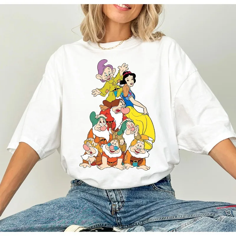 

Футболки с узором «Снежная принцесса Диснея и семь гномов», футболки для родителей и детей Диснея, семейные футболки «Парк Диснея»