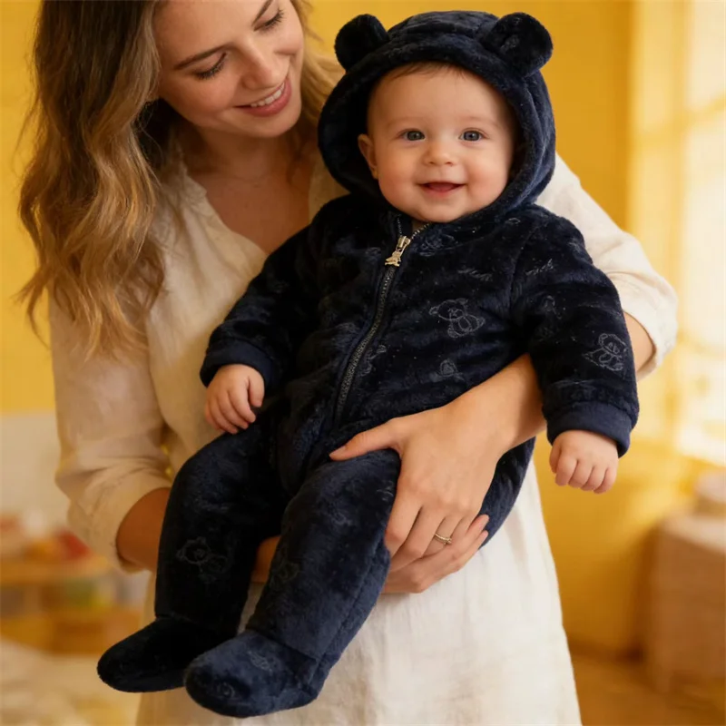 Cute Newborn Baby Flannel Rompers Soft Warm Autumn Winter Bodysuit for Boys Cartoon Print Girls Jumpsuit 0-18Months Baby Clothes