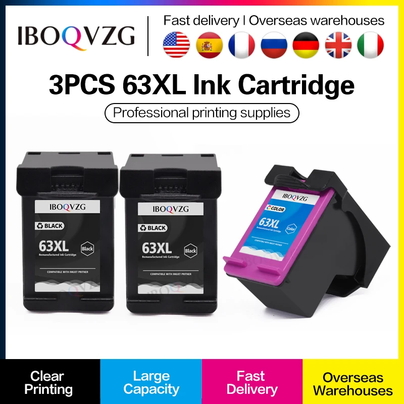 IBOQVZG-cartucho de tinta remanufacturado 63XL para impresora HP 63 XL, Deskjet 1110, 1111, 1112, 2130, 2131, 2132