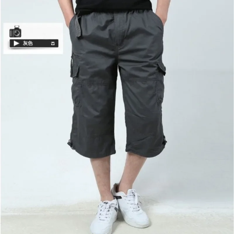 Men's Cropped Pants Summer Multi-pocket Cropped Pants Men's Loose Wide-leg Tooling Shorts Straight Sports Pants