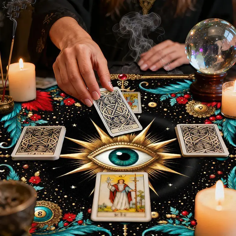 VIKAMA Tarot Altar Cloth Evil Eye Divination Mat Reading Witchcraft Spiritual Ritual Mystical Ornate Protection