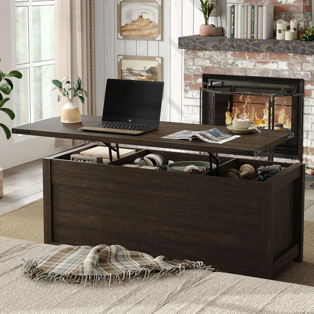 47.3'' Lift Top Coffee Table Rectangle Farmhouse Coffee Table with Storage Rustic Center Table with Sliding Barn Doors for Livin