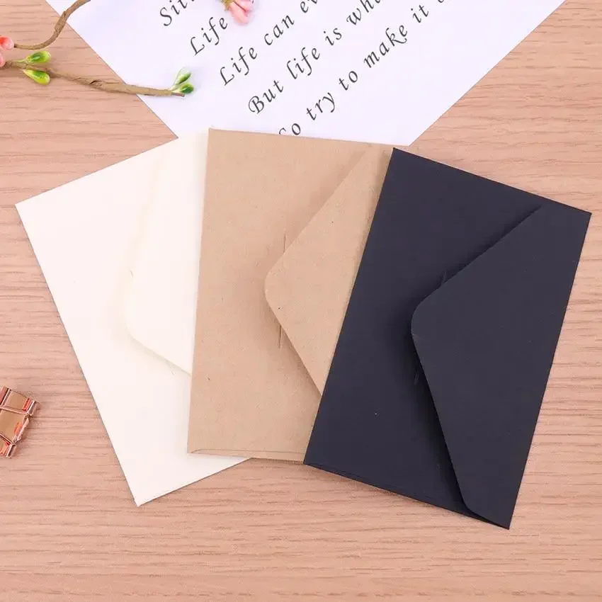 20Pcs 22x11cm Blank Mini Paper Window Envelopes Classical White Black Kraft Wedding Invitation Gift
