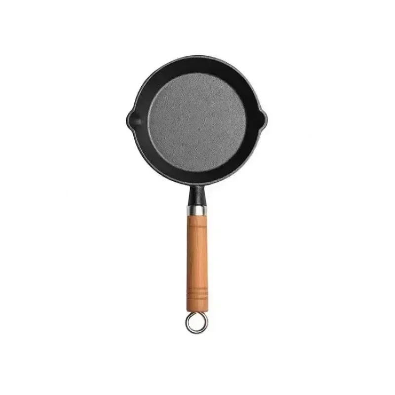 26cm Uncoated Cast Iron Frying Pan, Non-stick Steak Crepe Pan for Gas Induction Cooker