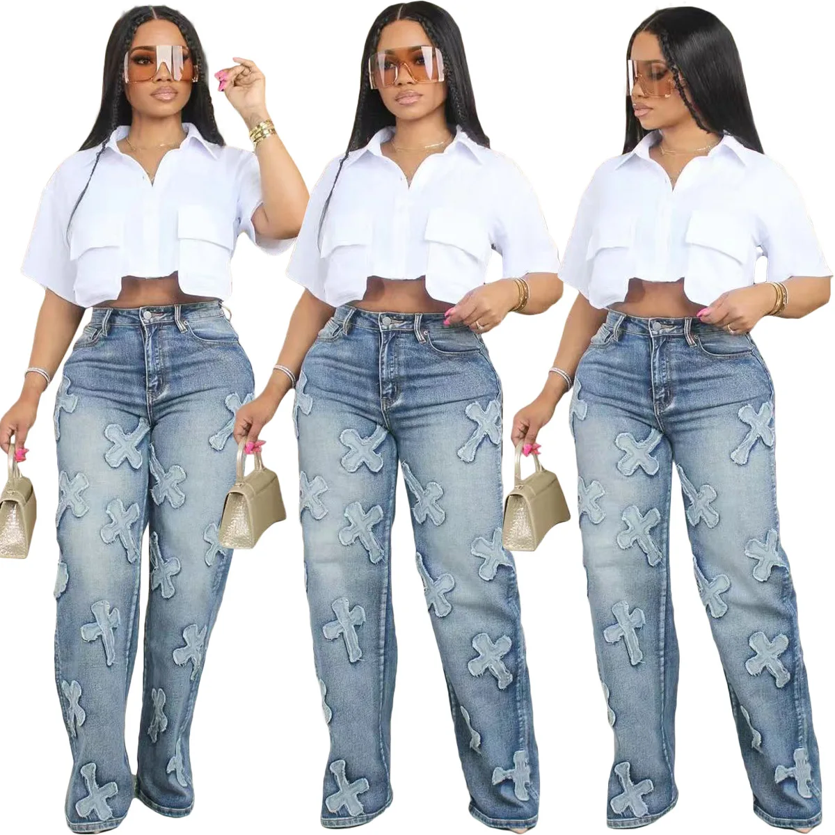 Sexy Ultra Short Work Pocket Top Chic Solid Color Half White Summer Loose Shirts Women Turndown Collar Button Irregular Crop Top