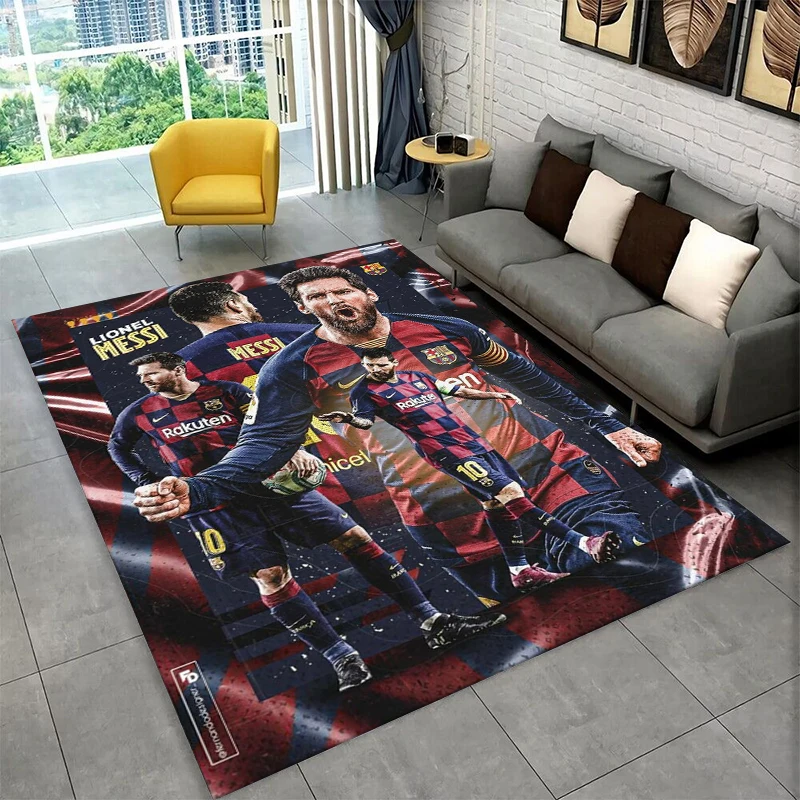 Goat M-Messi Fußball-Sportteppich für Spielzimmer, Schlafzimmer, Wohnzimmer, Sofa, Heimdekoration, Kinderspielbereich-Teppich, rutschfeste Bodenmatte