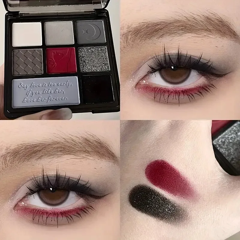 Dark Retro Eyeshadow Palette, Rich Color Wild Rose Eyeshadow, Matte Pearly Gothic Black Red Contrast Smokey Palette