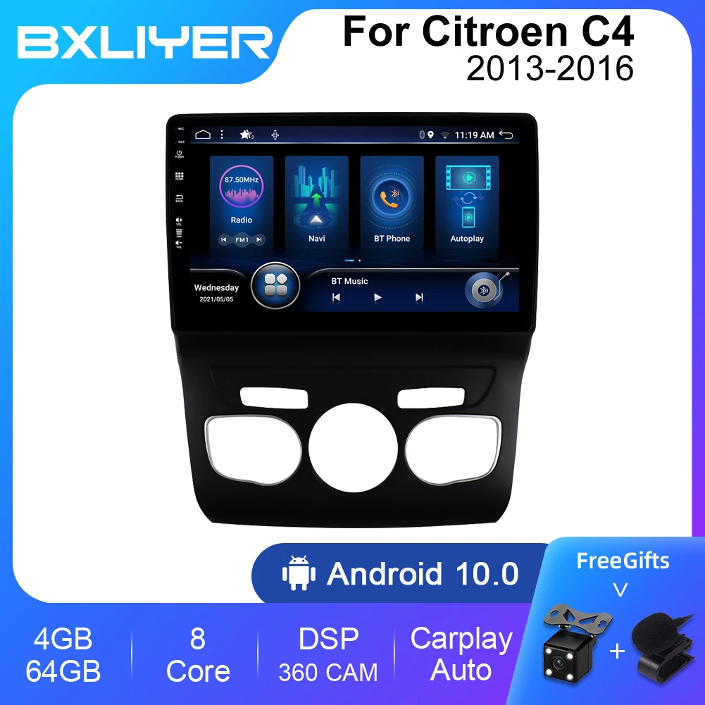 BXLIYER Android 12 Auto Radio For Citroen C4 2 B7 2013 - 2016 Multimedia Video Player 2 Din GPS Navigation Carplay DSP 8+256GB