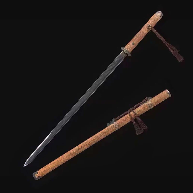 Metal Sword, Manganese Steel Blade, Full Tang, Kungfu Martial Art, Metal Craft, Rose Wood, Scabbard-Long Swords