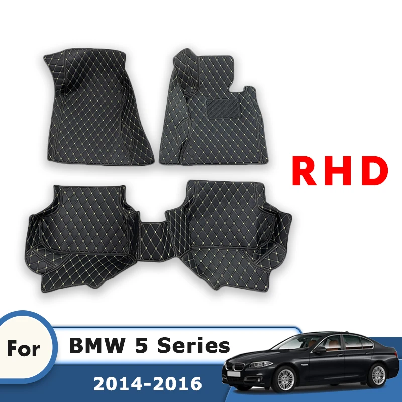 

RHD Car Floor Mats For BMW 5 Series 2014 2015 2016 Leather Custom Carpets Auto Accessories Interior Parts Rugs Waterproof Covers