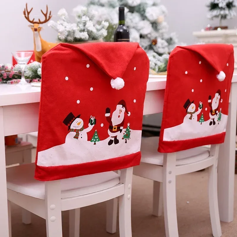 

New Year Santa Claus Hat Chair Cover 2023 Christmas Decorations for Home Table Christmas Ornaments Xmas Gifts