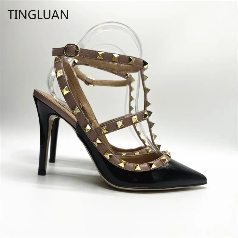 Luxury Woman Sandals High Heels Sexy Rivets Shoes 2022 Summer Genuine Leather Sandals 6cm 8cm 10cm Wedding Shoes 35-44 No Box