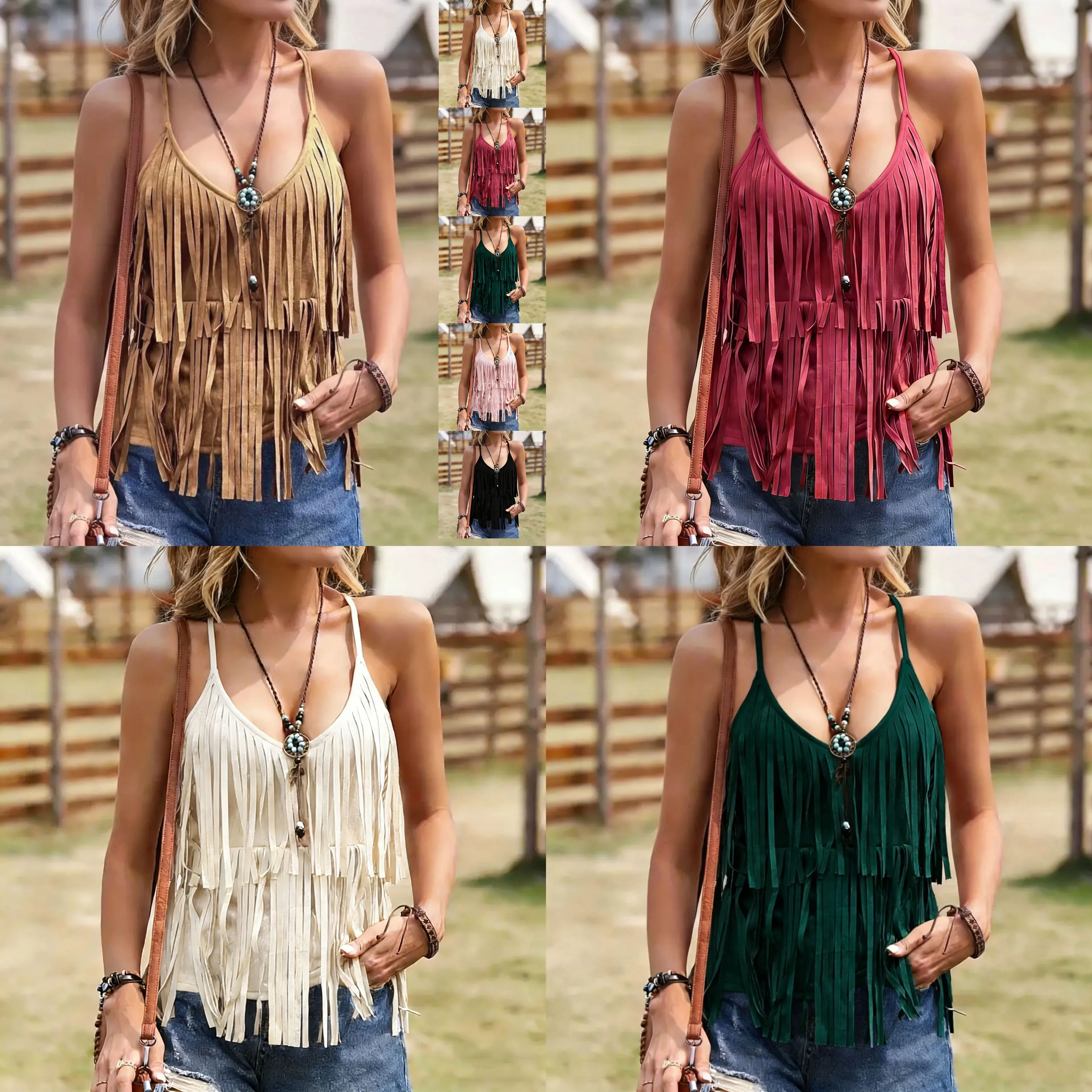 Sexy Fringe Tank Top for Women Summer Going Out Cami Tops Sleeveless Blouse Tee Vest