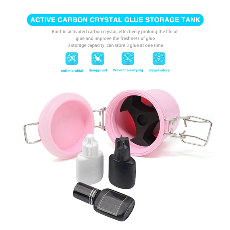 Contenedor de tanque de almacenamiento de pegamento para pestañas individuales, soporte adhesivo, extensión de pestañas, almacenamiento sellado activado, herramientas de maquillaje