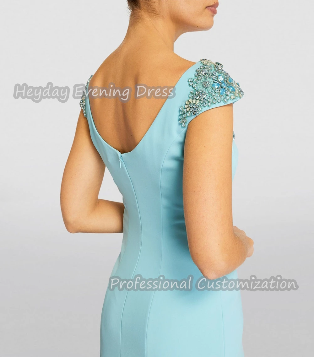 Heyday Straight Scoop Neckline Saudi Sleeveless Prom Gown Beaded Crepe Floor Length Sexy Elegant Dress For luxurious Women 2024