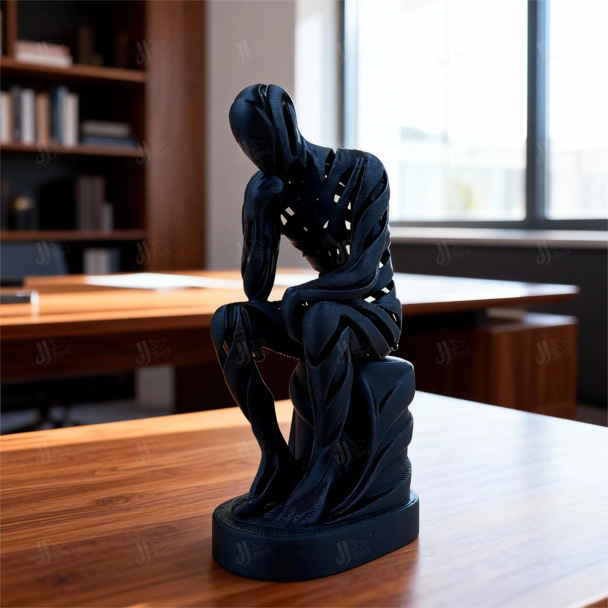 1pc Exquisite Black Hollowed Thinker Figurine, suitable for desktop, desk & office embellishment. Great for New Year's Day.